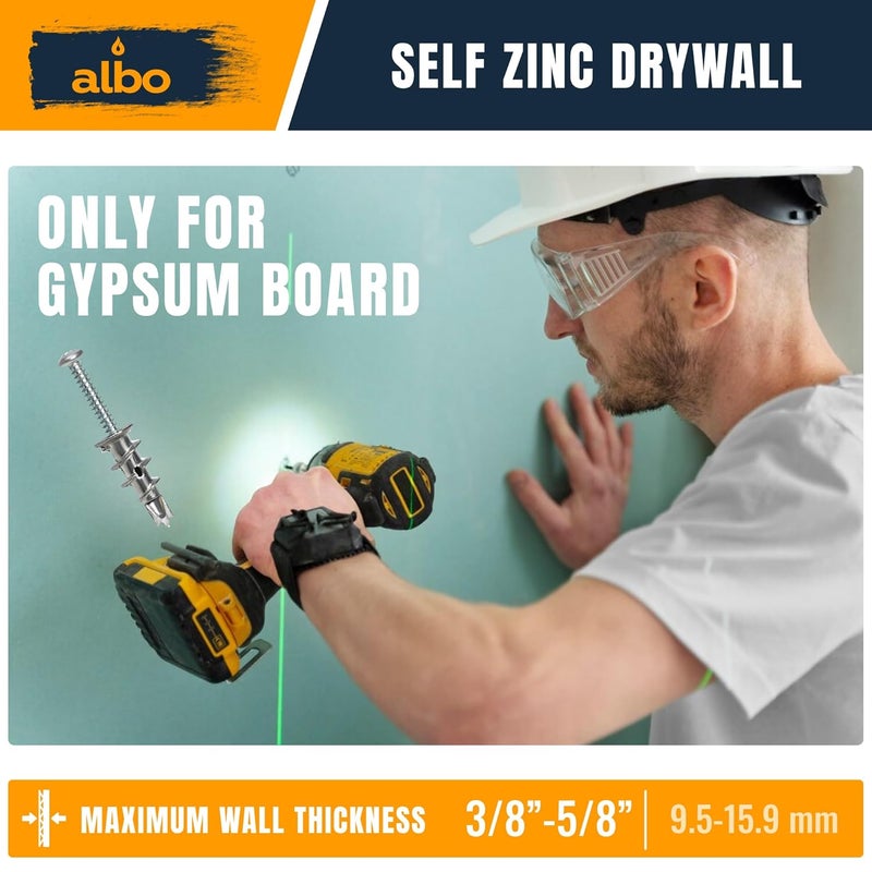 ALBO #6 Zinc Self-Drilling Drywall Anchors, 100PC Set – Includes 50 Heavy Duty Sheetrock Anchors & 50#6 x 1-1/4'' Screws – 75LB Capacity for Hanging and Mounting - Image 4